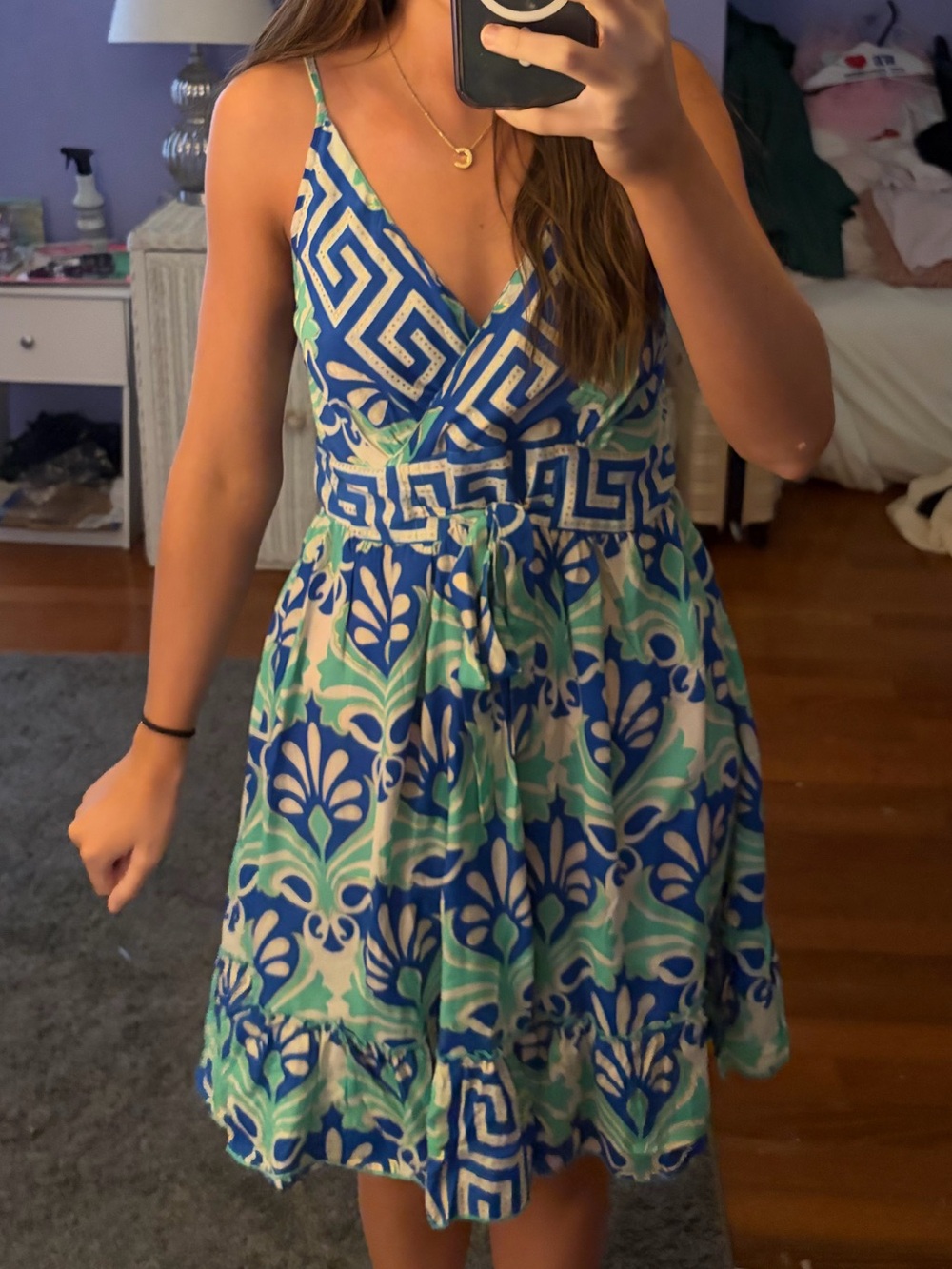 Lilly Pulitzer Blue & Green Printed V-Neck Midi Dress
